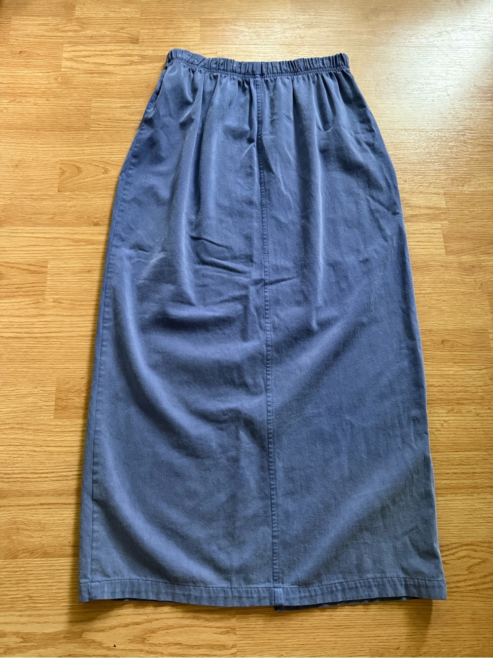VTG 90s Slate Blue 100% Cotton Midi Skirt Elastic Waist Size S Stretchy
